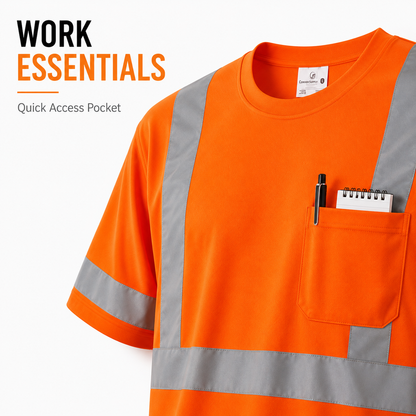 High Visibility Reflective Short Sleeve Safety Shirt - Orange