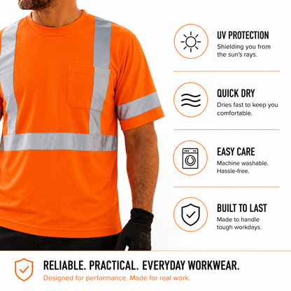 High Visibility Reflective Short Sleeve Safety Shirt - Orange