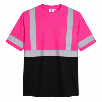 High Visibility Reflective Short Sleeve Safety Shirt - Pink & Black