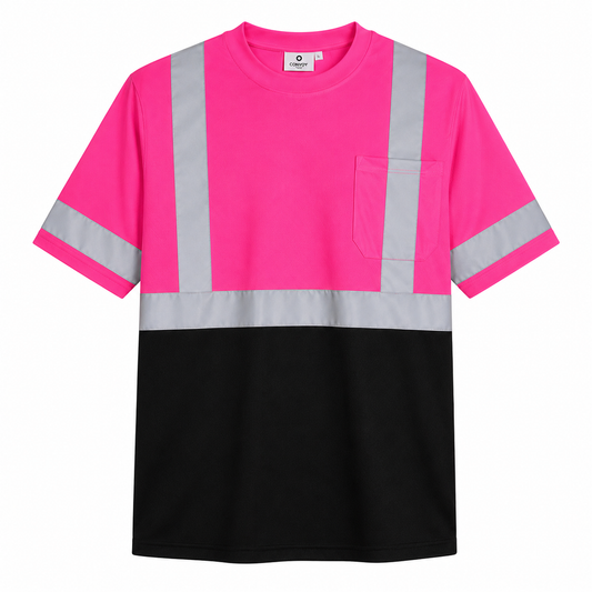 High Visibility Reflective Short Sleeve Safety Shirt - Pink & Black