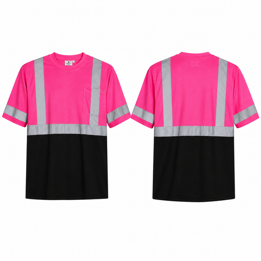 Pink & Black - High Visibility Reflective Short Sleeve Safety Shirt