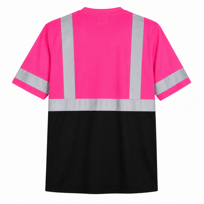 High Visibility Reflective Short Sleeve Safety Shirt - Pink & Black