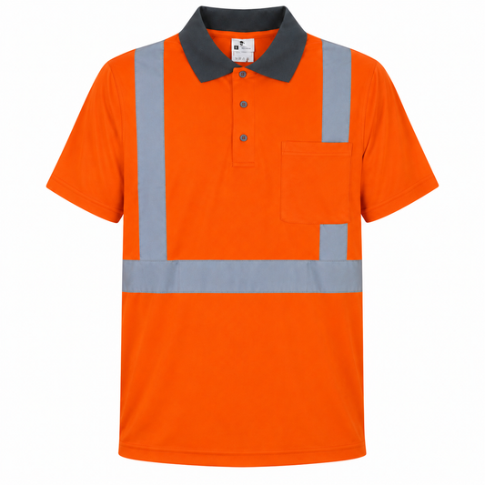 High Visibility Reflective Collared Polo Safety Shirt - Orange
