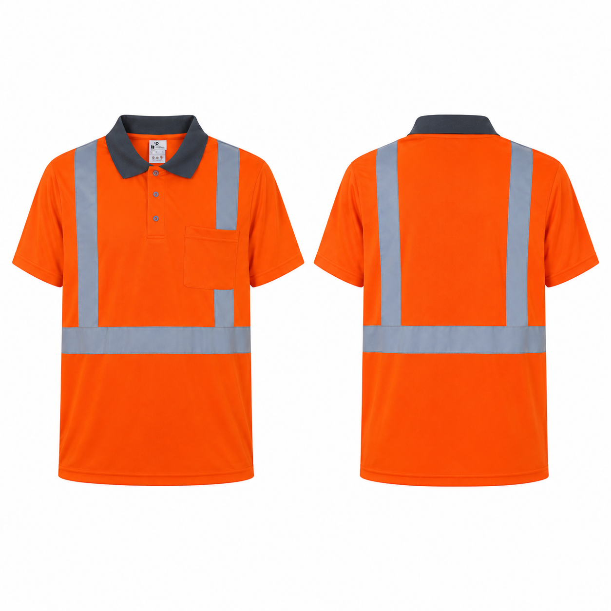 High Visibility Reflective Collared Polo Safety Shirt - Orange