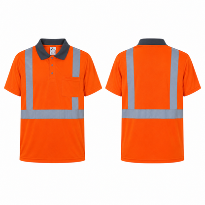 High Visibility Reflective Collared Polo Safety Shirt - Orange