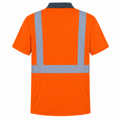 High Visibility Reflective Collared Polo Safety Shirt - Orange