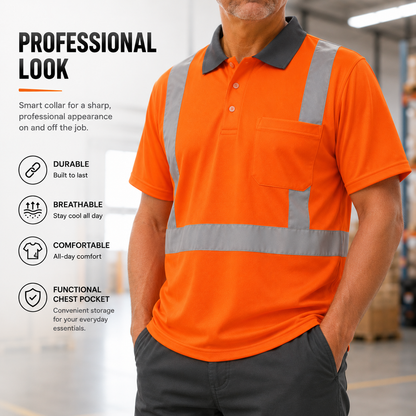 High Visibility Reflective Collared Polo Safety Shirt - Orange
