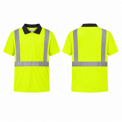 High Visibility Reflective Collared Polo Safety Shirt - Yellow