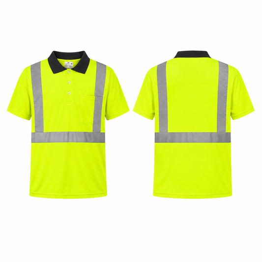 Yellow - High Visibility Reflective Collared Polo Safety Shirt (2 Pack)