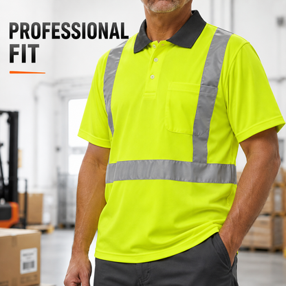 High Visibility Reflective Collared Polo Safety Shirt - Yellow