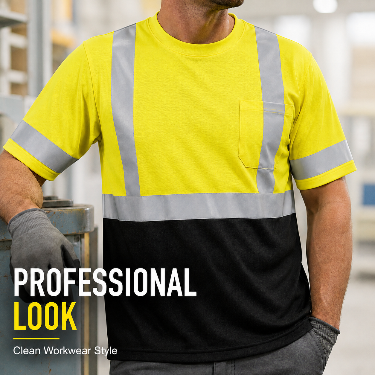 High Visibility Reflective Short Sleeve Safety Shirt - Yellow & Black