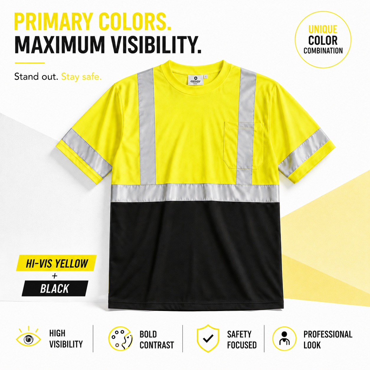 High Visibility Reflective Short Sleeve Safety Shirt - Yellow & Black