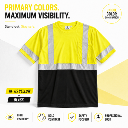 High Visibility Reflective Short Sleeve Safety Shirt - Yellow & Black